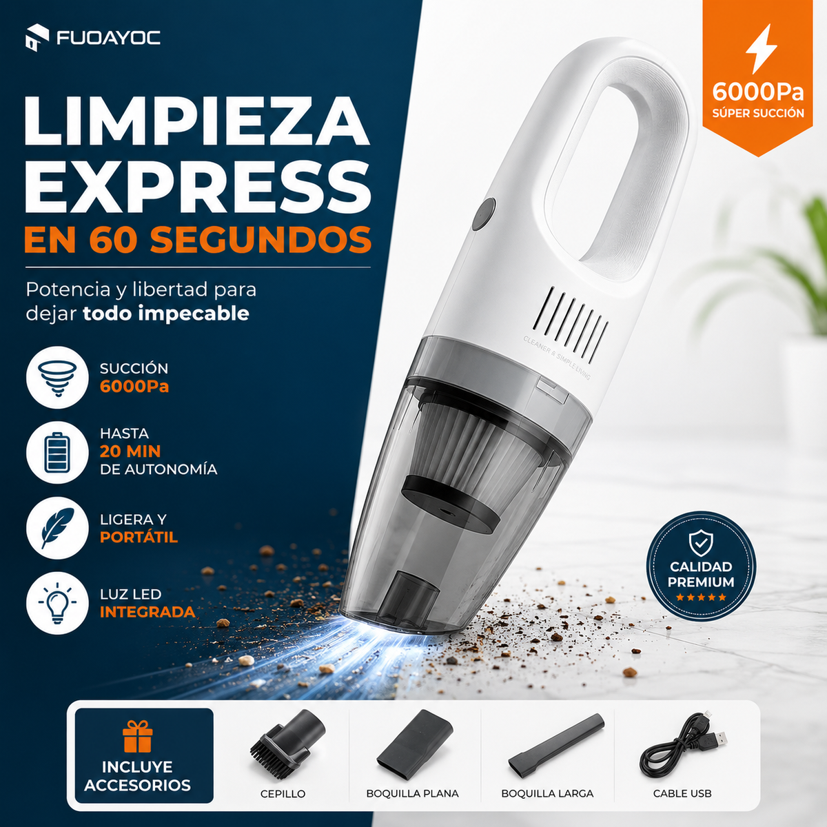Aspiradora Inalámbrica de mano | + 3 boquillas
