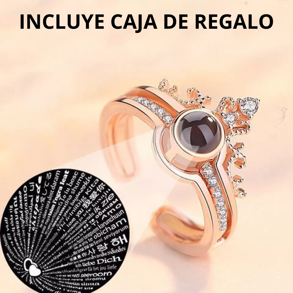 Anillo Te amo 100 idiomas. Aleación de tungsteno y plata + caja de regalo.