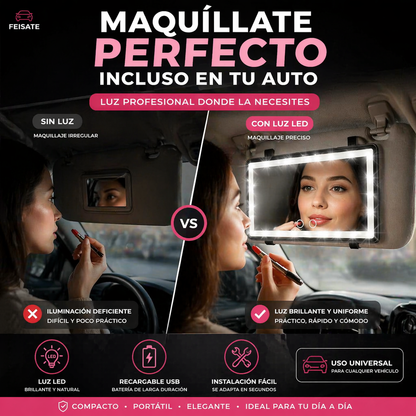 Espejo Tocador LED para carro | 3 tonos de luz
