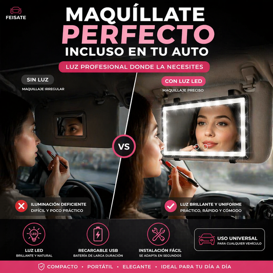 Espejo Tocador LED para carro | 3 tonos de luz