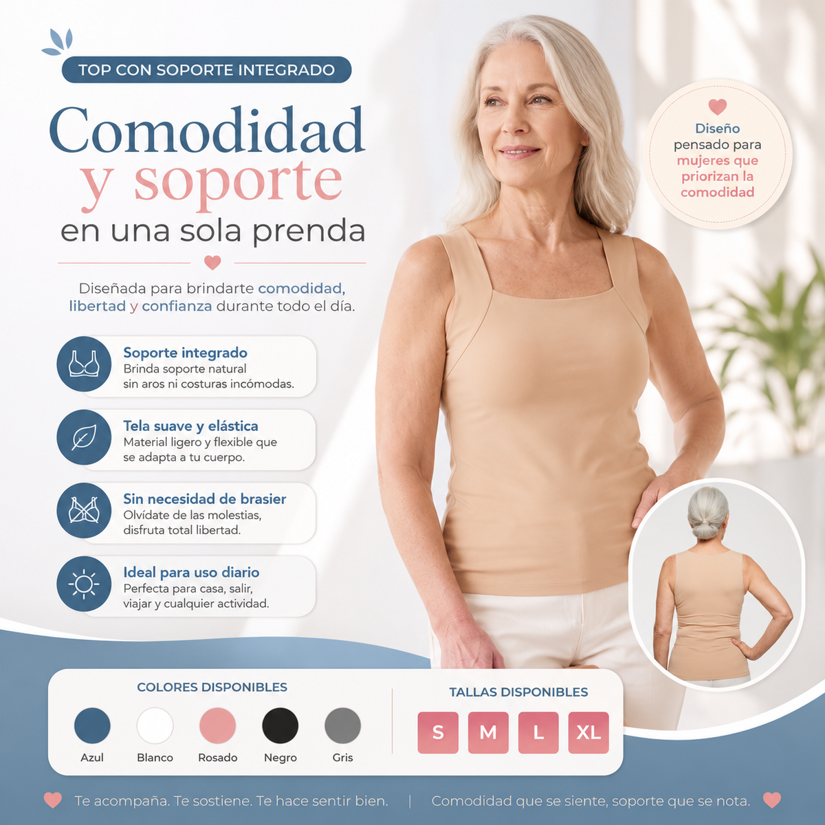 Blusa con brasier Neliza™ | sin estructura rigida. Perfecto para la comodidad diaria
