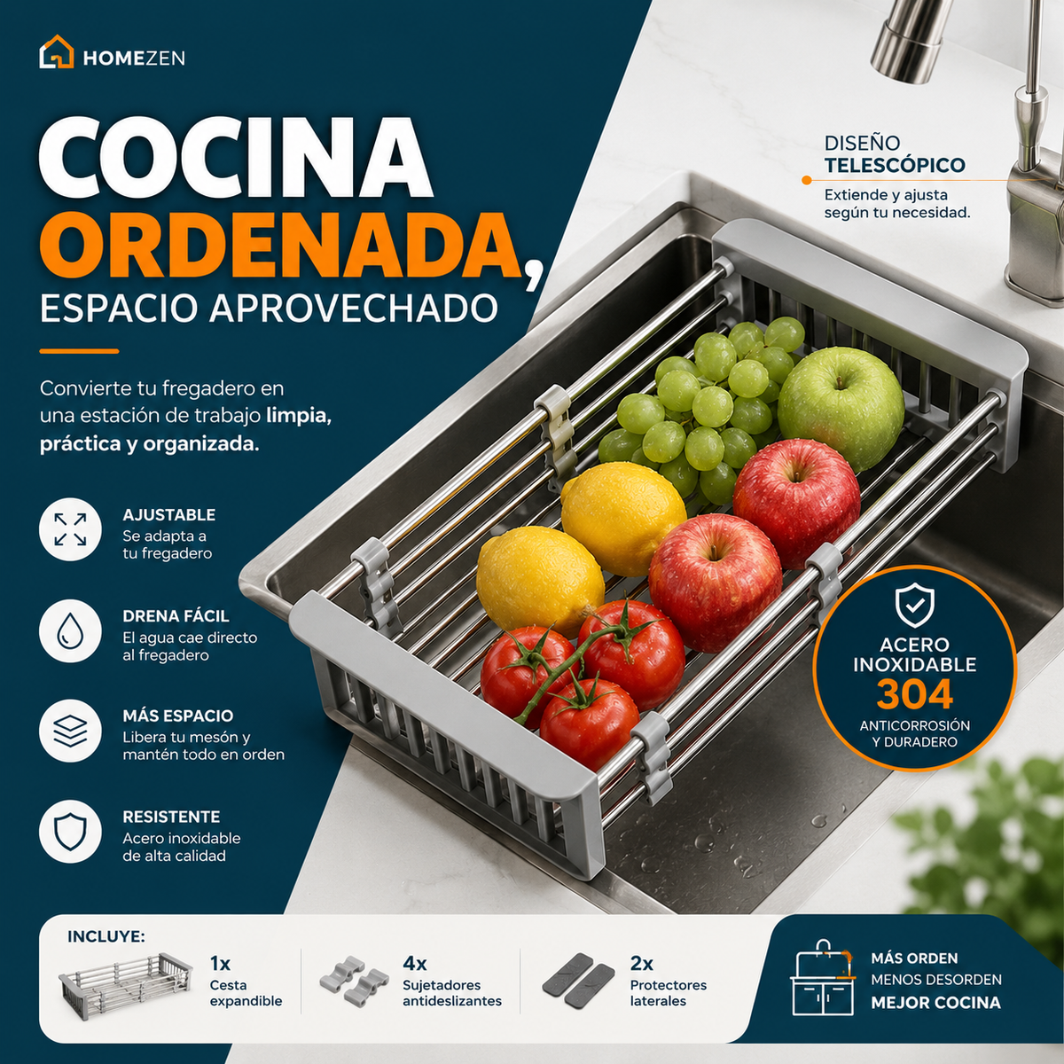 Escurridor Metalico | Ajustable a lavaplatos