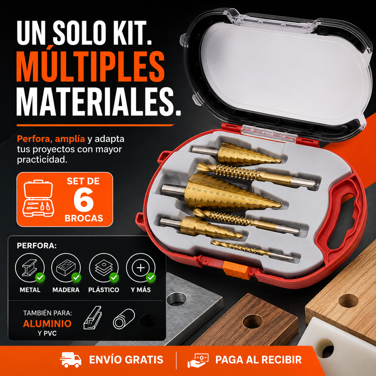 Juego De 6 Brocas titanio De Sierra Escalonadas | Convierte tu taladro en una herramienta profesional