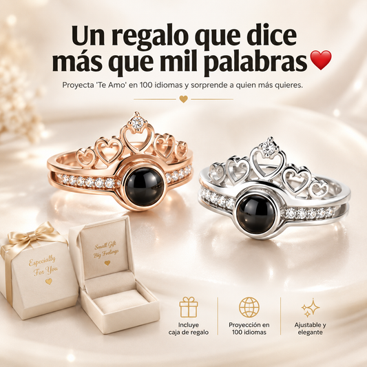 Anillo Te amo 100 idiomas. Aleación de tungsteno y plata + caja de regalo.