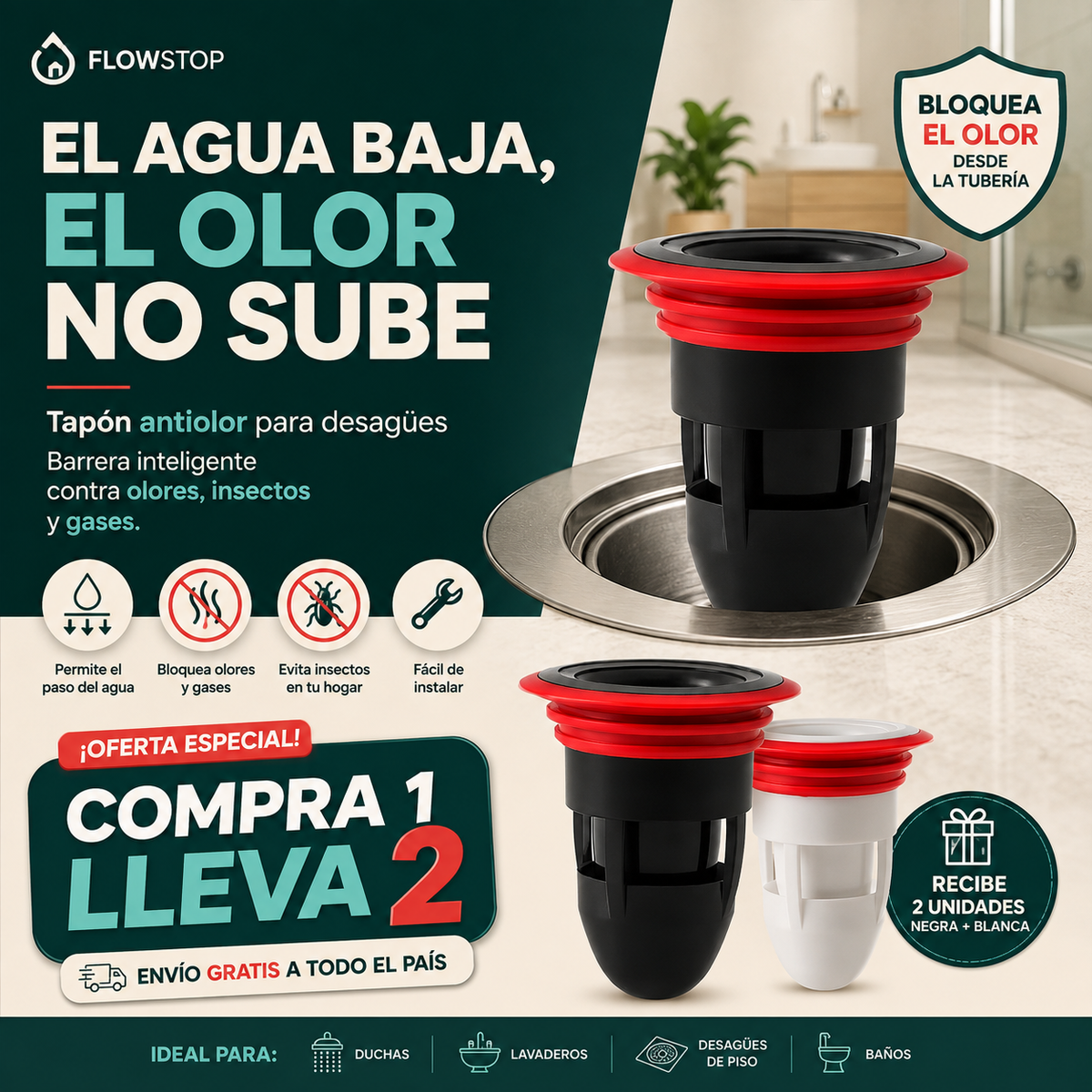 Tapón para sifón quita olores | PAGA 1 LLEVA 2