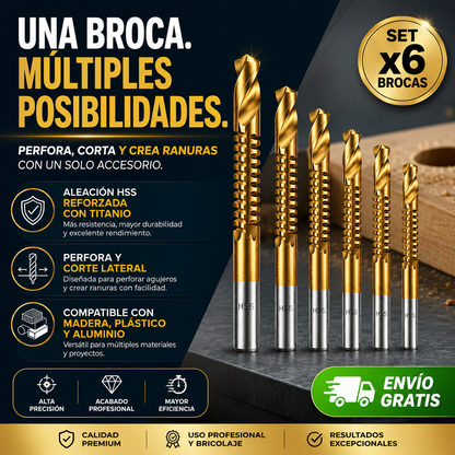 Brocas para Corte Lateral por 6 piezas | ALEACIÓN DE TITANIO