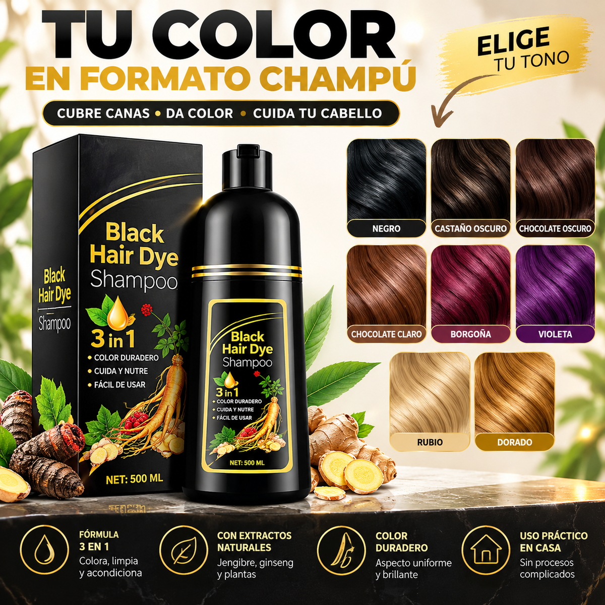 Shampoo Cubrecanas Hair Dye™| Resultado inmediato