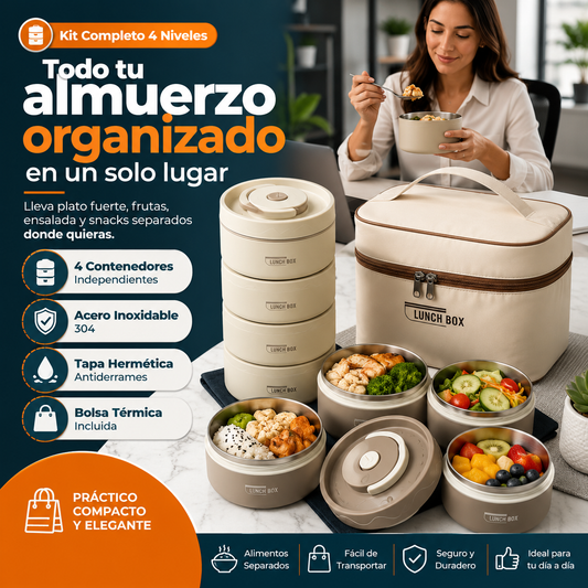 Set de Lonchera Térmica Lunch Box | x 4 contenedores + bolsa termica