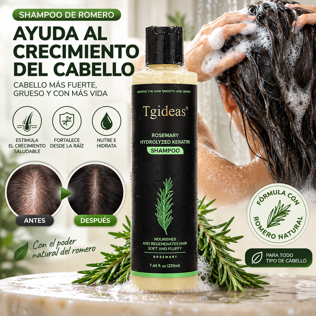 SHAMPOO DE ROMERO Tgideas™ | Estimula el crecimiento de tu cabello