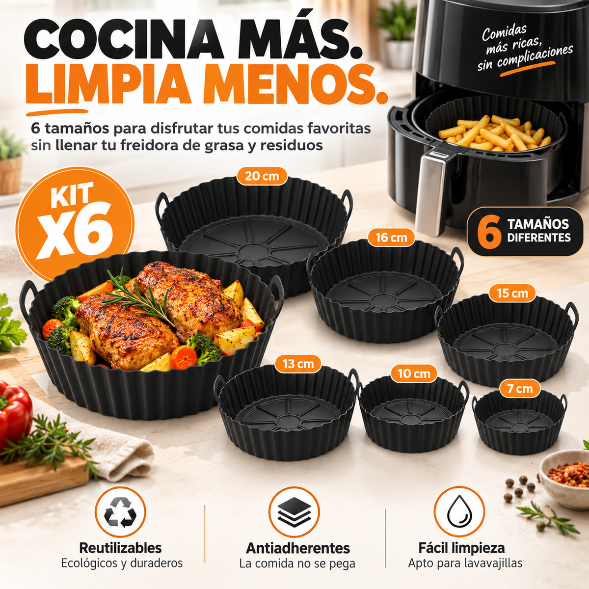 Moldes para freidora de aire libre de BPA | Kit x6 und