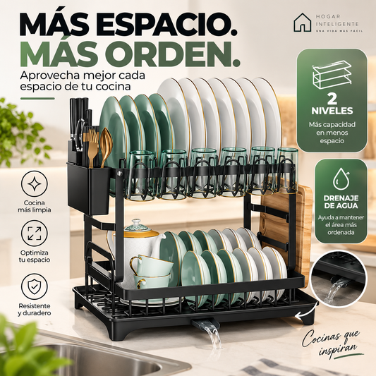 Escurridor de platos 2 niveles | + drenaje de agua