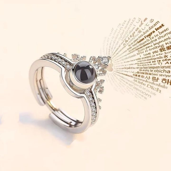 Anillo Te amo 100 idiomas. Aleación de tungsteno y plata + caja de regalo.
