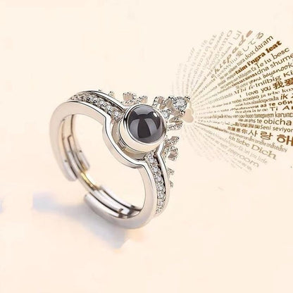 Anillo Te amo 100 idiomas. Aleación de tungsteno y plata + caja de regalo.