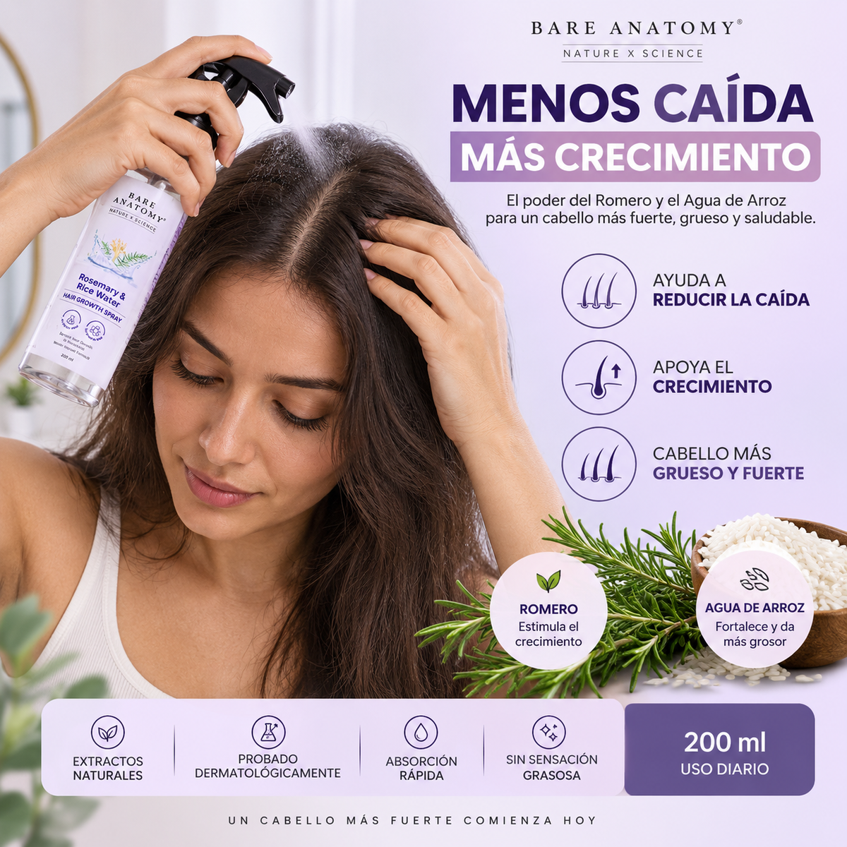 Tónico de crecimiento Bare anatomy™| Formula de romero y arroz.